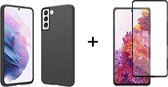 samsung s21 Plus hoesje zwart - Samsung galaxy s21 Plus hoesje case siliconen zwart - Samsung s21 Plus hoesjes cover hoes - Full cover - 1x samsung s21 Plus screenprotector screen