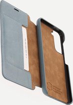 Minim Samsung Galaxy S21 Hoesje Echt Leer Book Case Blauw