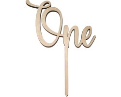 Houten Taarttopper One - Taart decoratie 1 jaar - verjaardag of jubileum