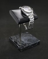 Watch Stand / Display / Horlogestandaard - Grijs Marmer, Zilveren Standaard, Kalfsleer