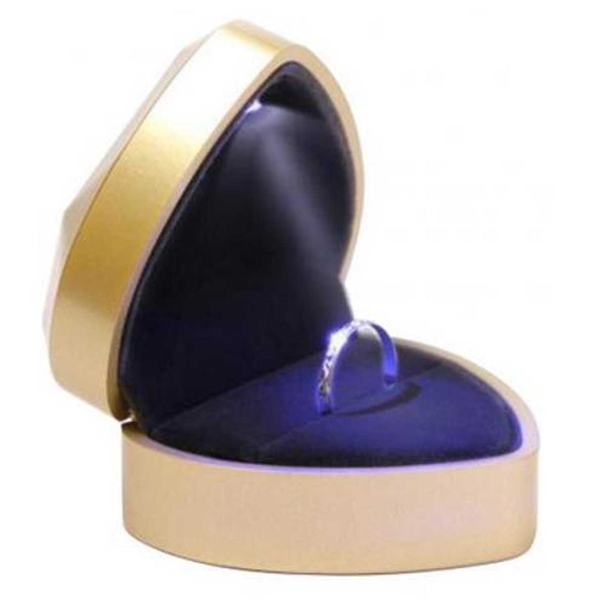Ringdoosje hartje LED licht - liefde - goud - aanzoek - verloving - bruiloft - huwelijksaanzoek - sieradendoos - Valentijnsdag - ring - verlichting - lichtje - met licht - Merkloos