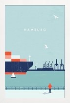 JUNIQE - Poster in houten lijst Hamburg - retro -20x30 /Blauw & Rood