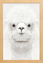 JUNIQE - Poster met houten lijst Smiling Alpaca -13x18 /Wit