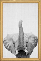 JUNIQE - Poster met houten lijst Olifant zwart-wit foto -60x90 /Wit &