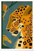 JUNIQE - Poster Vintage luipaard -20x30 /Blauw & Geel