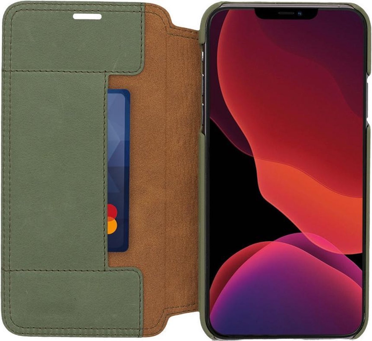 Minim Apple iPhone 12 Pro Max Hoesje Echt Leer Book Case Groen