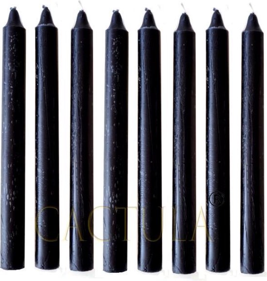Cactula dinerkaarsen 20 cm | rustiek zwart | 8 stuks | 8 branduren