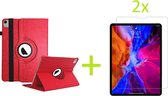 Apple iPad Air 4 (2020) 10,9 pouces Multi Stand Case - Housse de tablette rotative 360 - Housse de tablette - Rouge + 2x Protecteur d'écran