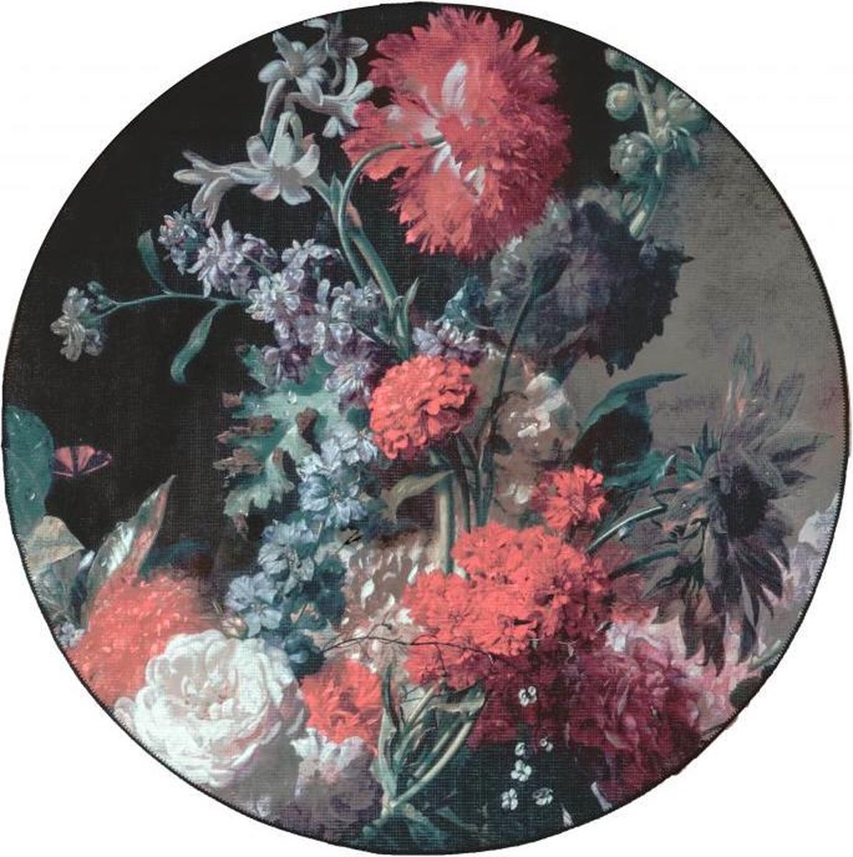 Veer Carpets Vloerkleed Remy Rond ø120 cm - Laagpolig Vloerkleed – Botanisch / Bloemen Design Rood