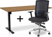 Zit-sta bureau elektrisch verstelbaar +  ERGO Bureaustoel | ARBO EASY Thuiswerkset | frame bureau zwart - bureaublad havanna | 160x80 cm