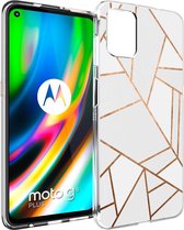iMoshion Design voor de Motorola Moto G9 Plus hoesje - Grafisch Koper - Wit / Goud