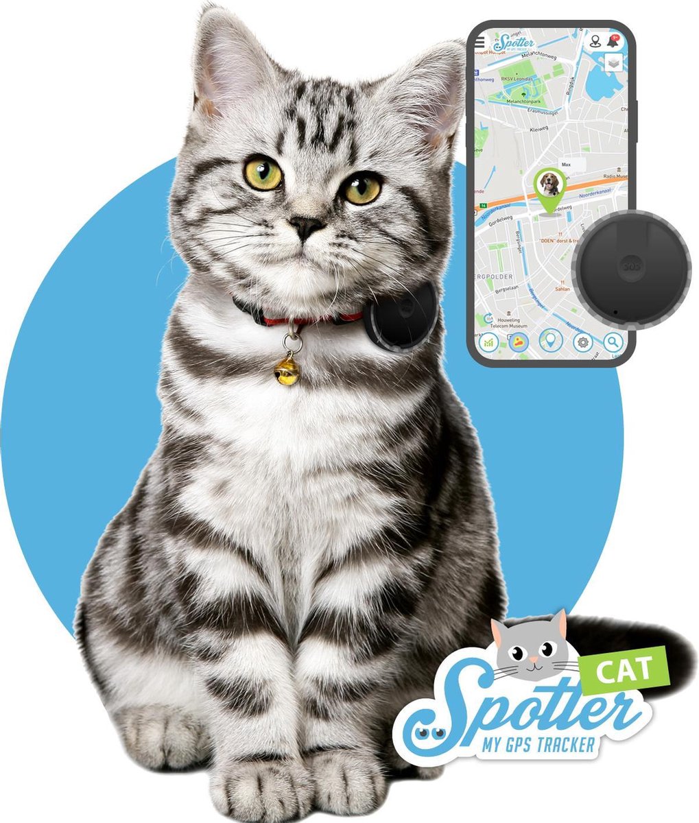 Spotter® Huisdier GPS Tracker Kat - Zonder Abonnement - Activity Tracker - Waterdicht - katten GPS - Nederlands merk - Spotter