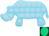 Dielay - Pop It - Fidget Toy - 15 cm - Blauw Neushoorn - Glow in the Dark