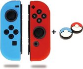 Gadgetpoint! | Nintendo Switch & Lite | Siliconen Joy-Con Controller Hoesjes + Thumbgrips (1 Set = 2 Thumbgrips) | Grip | Rood/Lichtblauw + Pokeballs Blauw/Rood