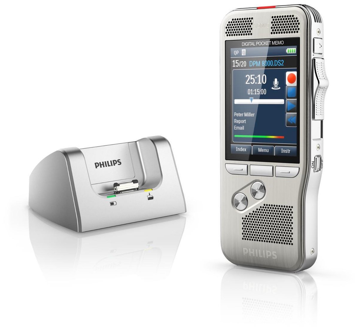 Philips PocketMemo Dicteerapparaat DPM8100 | Integrator set, Docking station, Bewegingssensor, Ergonomische schuifschakelaar (US)