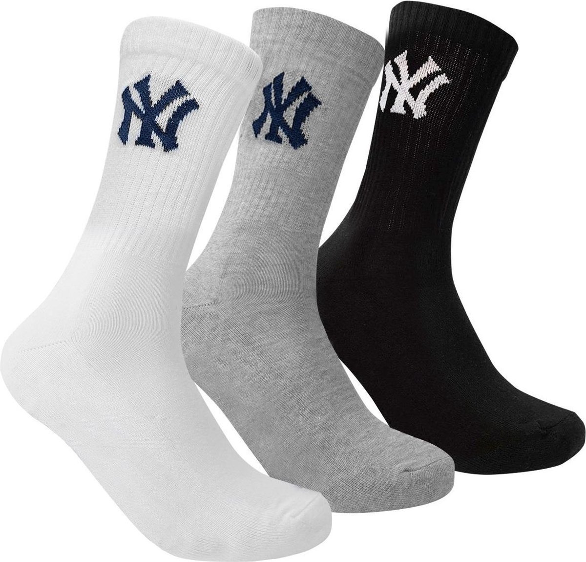 New York Yankees - 3-Pack Crew Socks - Sportsokken - 31 - 34 - Grijs/Wit/Zwart