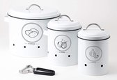 Boîtes de rangement élégantes pour la cuisine - Set pot de pommes de terre, pot d'oignon et pot d'ail avec éplucheur de légumes - Wit