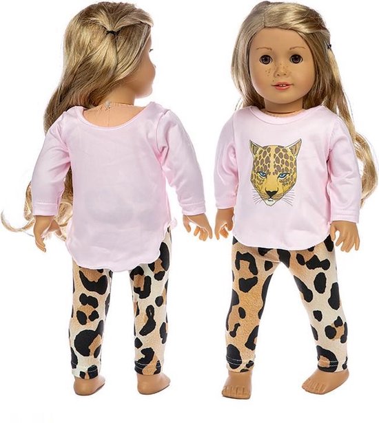 maatschappij Junior Stereotype Poppen kleertjes - Roze kleding set met luipaard - Geschikt voor pop tot 43  CM | bol.com