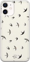 iPhone 12 mini hoesje - Vogels / Birds - Soft Case Telefoonhoesje - Print - Beige