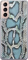 Samsung Galaxy S21 siliconen hoesje - Slangenprint - Soft Case Telefoonhoesje - Blauw - Slangenprint