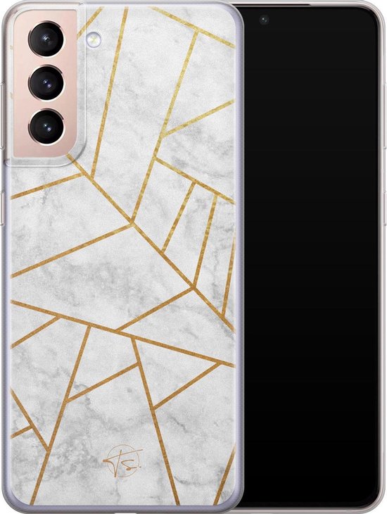 Hoesje geschikt voor Samsung Galaxy S21 - Geometrisch marmer - Soft Case - TPU - Marmer - Grijs - Mooie Telefoonhoesjes
