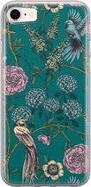 iPhone SE 2020 hoesje - Vogels Japanse bloemen - Soft Case Telefoonhoesje - Bloemen - Blauw