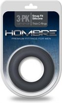 Hombre Snug Fit Silicone Thick C-Rings - 3 pack - Charcoal - Cock Rings