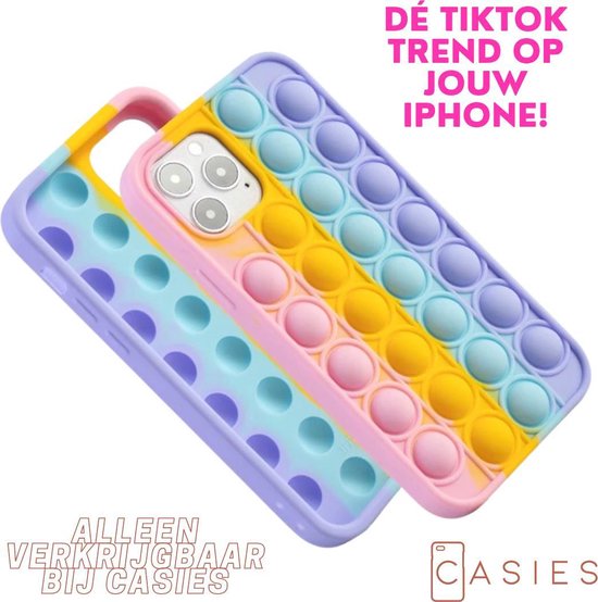 Casies Apple iPhone SE 2020/ 8/ 7 Pop It Fidget Toy telefoonhoesje - Rainbow case - Gezien op TikTok - Soft case hoesje - Fidget Toys - Casies