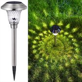 Xtraworks - 4 Stuks LED lamp op zonne Solar gazonlamp - RVS - Waterdichte Tuinverlichting Voor Buiten - Zilver- koel wit licht