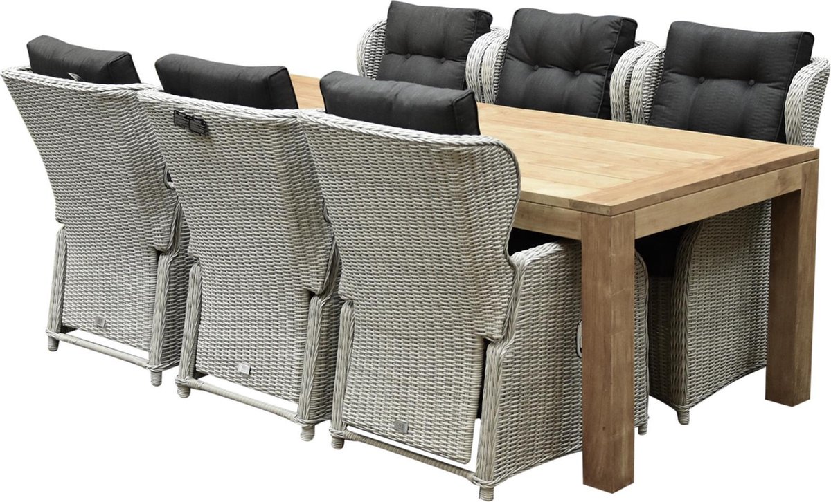 Moderne witte Ibiza Krista eettafelset met 7 verstelbare stoelen.