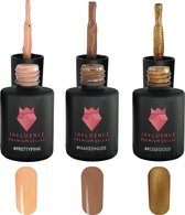 #LIGHTSERIE - Influence Gellac - Gellak - Gellak UV - UV gellak - Gel nagellak - Roze - Nude - Rosé goud - Glitter - No wipe - Startersset - Kado Vrouw - Valentijns cadeau - Kado voor haar - 3 x 10 ml