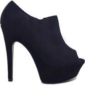 Power Escorts - Super sexy Hoge hakken - Black Faux Suede Chassé Peeptoe Shoes - High Heels - Size 37 - Must voor iedere moderne chick