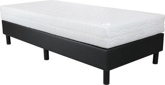 Boxspring 80x200 Skai noir avec Matras - Poche - Mousse froide