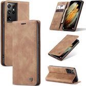 CaseMe - Samsung Galaxy S21 Ultra hoesje - Wallet Book Case - Magneetsluiting - Licht Bruin