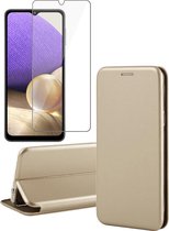 Hoesje geschikt voor Samsung A32 en Screenprotector - Book Case Leer Wallet Cover Hoes Goud + Screen Protector Glas