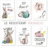 Kimago.nl - wenskaarten - kaartenset - ansichtkaarten - Pasen - Paashaasjes  - 6 stuks