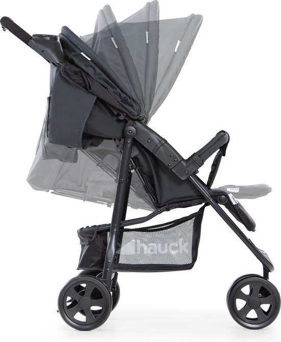 Zijprofiel van de zwarte Hauck Citi Neo II buggy die is ingeklapt.