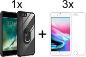 iPhone 7 Plus hoesje Kickstand Ring shock proof case transparant zwarte randen armor apple magneet - 3x iPhone 7 plus Screenprotector