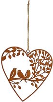 Bruinmetalen hanger hart met vogeltjes op een tak, set van 2