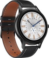 Optible® COEUR - Smartwatch Dames - Horloge - 1.3 inch - Kleurenscherm - Stappenteller - Bloeddruk - Hartslag - Maak je eigen watchfaces - leer - Zwart