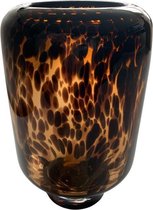 Cheetah panter glas - Theelichthouder - Kaarshouder - Dierenprint - Vaas - Leopard glas - Woondecoratie - Decoratie - 14 x 22 CM