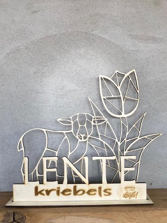 Lente decoratie / Lente ornament van een houten tulp en lammetje  geometrisch (in... | bol.com
