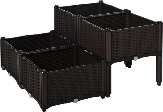 thumbnail: PAFEN 2 Bloembakken - Rotan Look, Met Bijbehorende Schotels, Plantenbakken Voor Balkon Of Terras - Antraciet