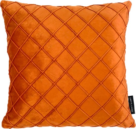 Sierkussen en velours de Luxe Lucy's Living VLUX - orange - 45 x 45 cm - polyester - kussen - oreillers - oreillers salon - séjour - intérieur