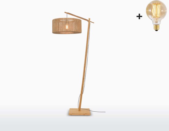 Vloerlamp - IGUAZU - Jute - Bamboe Voetstuk - Small Kap (50x22cm) - Met LED-lamp