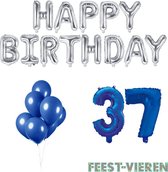 37 jaar Verjaardag Versiering Ballon Pakket Blauw & Zilver