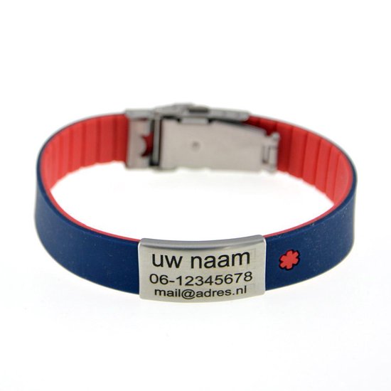 Bewonderenswaardig stoel Minnaar ID armband RVS siliconen rood-blauw inclusief graveren | bol.com