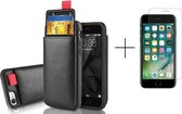 Card Case voor Apple iPhone 8 | iPhone 7 | iPhone SE 2020 | PU Leren Back Cover | Luxe Telefoonhoesje | Pasjeshouder | Zwart + 1x screenprotector