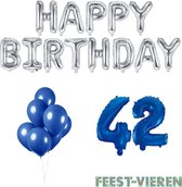 42 jaar Verjaardag Versiering Ballon Pakket Blauw & Zilver