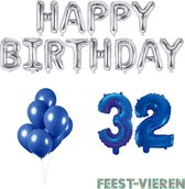 32 jaar Verjaardag Versiering Ballon Pakket Blauw & Zilver